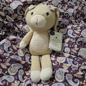 NWT Living Textiles Knit Baby Toy Belle Bunny Whimsical Rattle Stuffed Animal